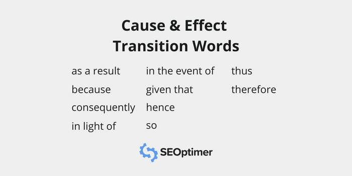 palavras de transição de causa e efeito seo